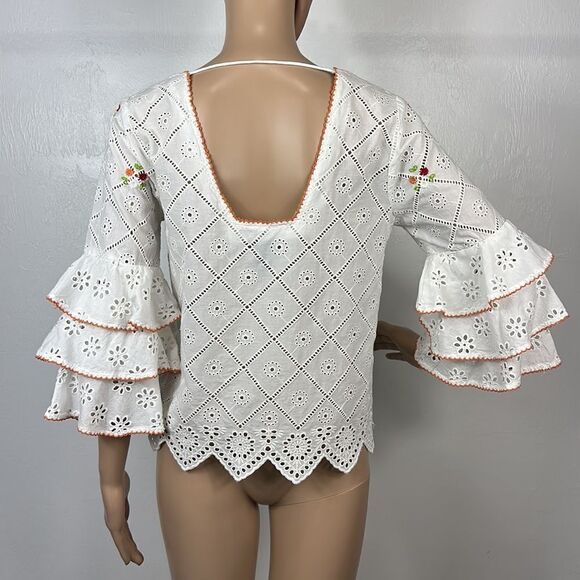 BanJara Boho White Cotton Eyelet Detailing Embroidering Top Size S - Picture 3 of 7